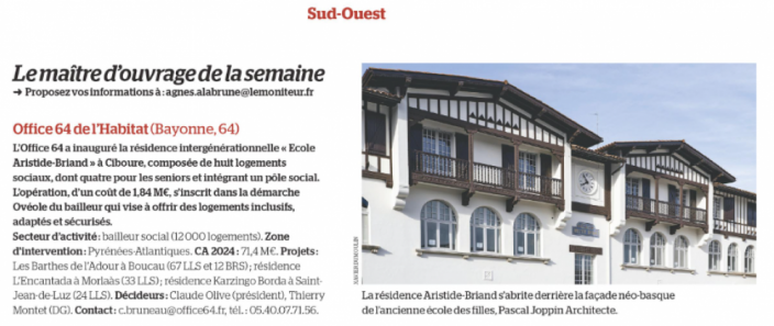 L'OFFICE64 de l'Habitat dans le Moniteur